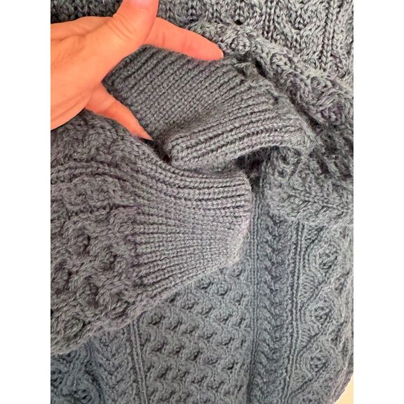 Aran Sweater Market Ireland Cable Knit Wool Sweater XXL Green Blue Fisherman - Picture 5 of 6